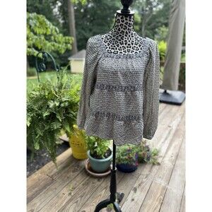 Old Navy Top S White Black Long Sleeve Square Neck Elastic Button Cuff Boho